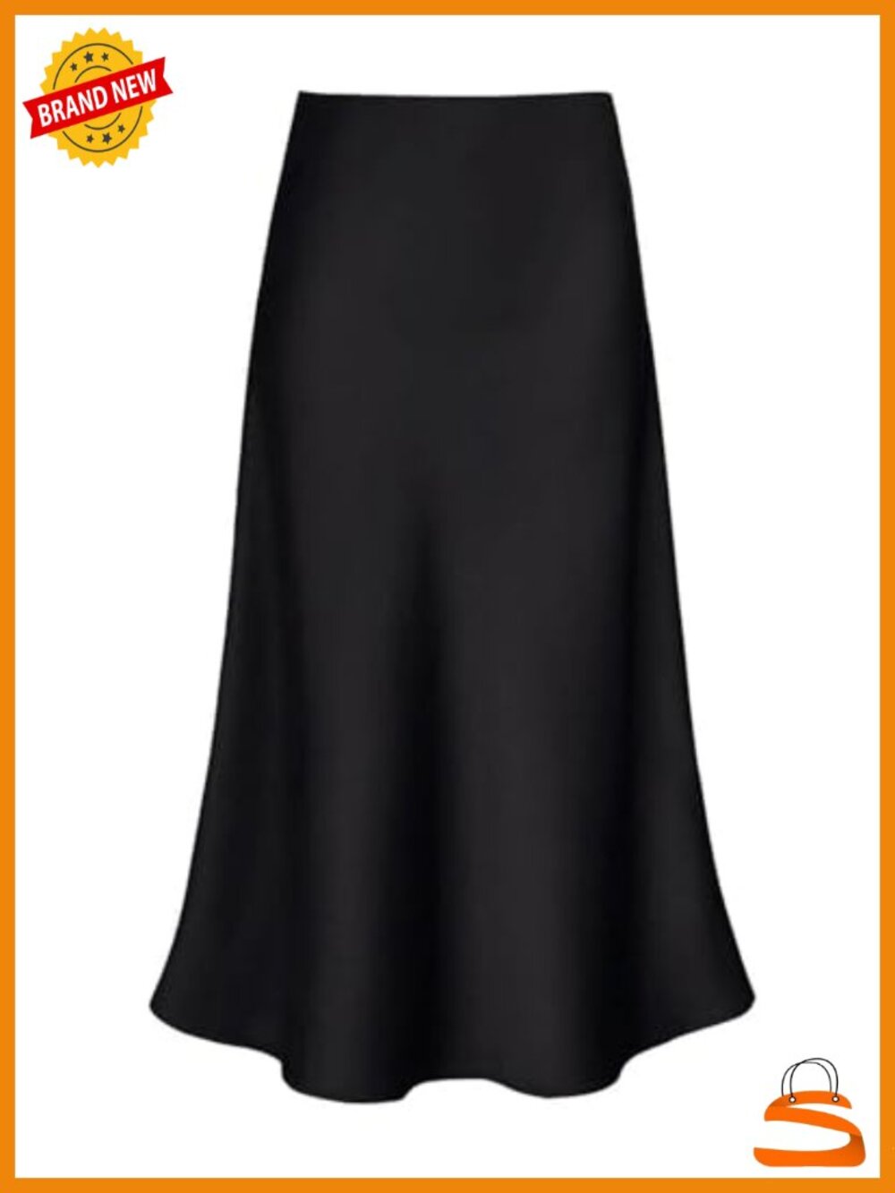 Satin Midi Skirt High Waisted A-Line Flowy Silk Long Skirt